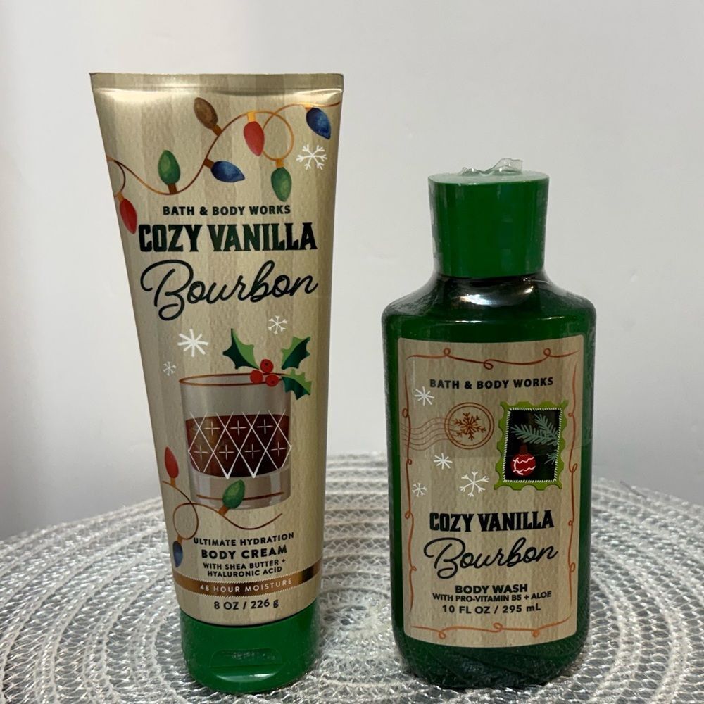 BBW Cozy Vanilla Bourbon Body Cream and Body Wash Shower Gel Set of 2 NWT